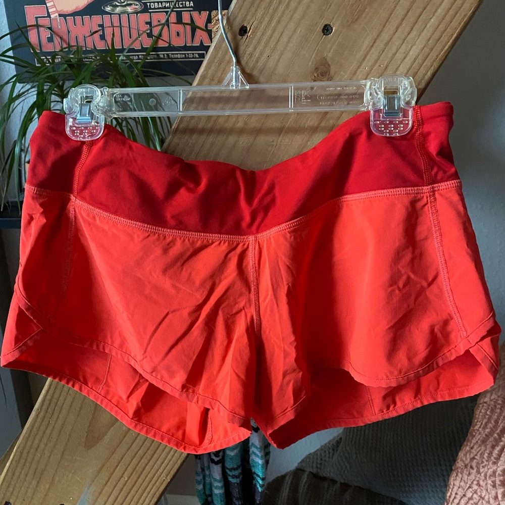 Lululemon red/coral speed shorts 2.5 size 8